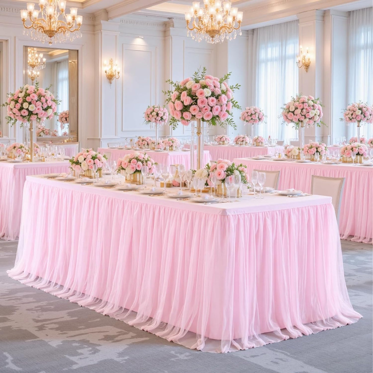 Pink Tablecloths for 6 Foot Rectangle Tables Tulle Tablecloth Fitted Pink Table Cloth Rectangle 6ft Stretch Spandex Table Covers for Baby Shower Girls Birthday Party Wedding Banquet Desk Skirt