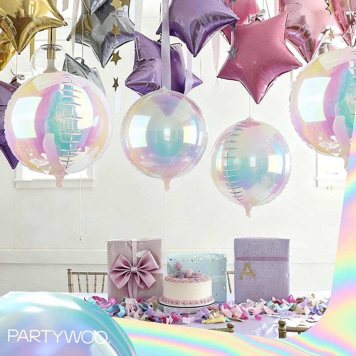 Iridescent Foil Balloons 6pcs Large Round Giant Jumbo 4D Balloons