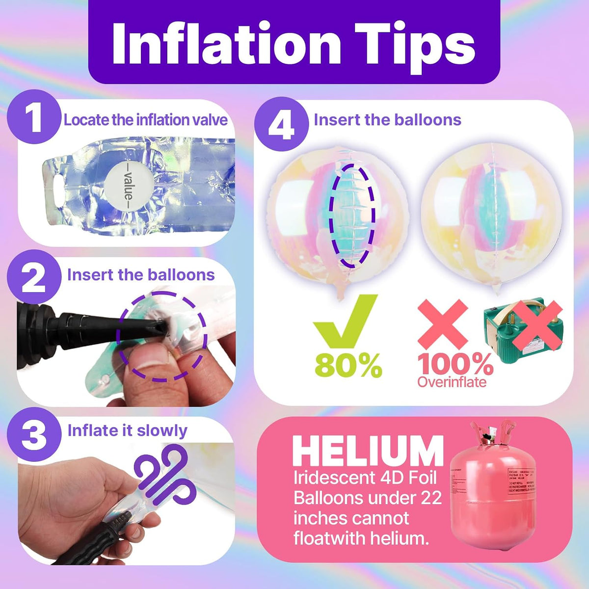 Iridescent Foil Balloons 6pcs Large Round Giant Jumbo 4D Balloons