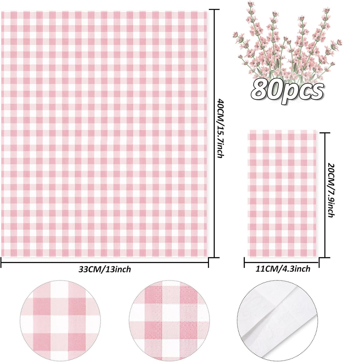 Whaline Light Pink Guest Napkins Buffalo Plaid Disposable Paper Napkins 3 Ply Wedding Dinner Hand Napkin Towel for Birthday Bride Shower Party Supplies Table Decorations, 80Pcs