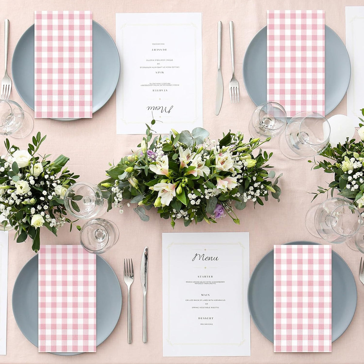 Whaline Light Pink Guest Napkins Buffalo Plaid Disposable Paper Napkins 3 Ply Wedding Dinner Hand Napkin Towel for Birthday Bride Shower Party Supplies Table Decorations, 80Pcs