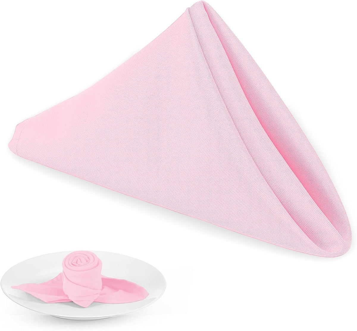 PLOYMONO Pink Heavy Duty Cloth Napkins - 17 x 17 Inch Solid Washable Polyester Dinner Napkins - Set of 8 Napkins with Hemmed Edges - Great for Weddings, Parties, Spring, Mother's Day
