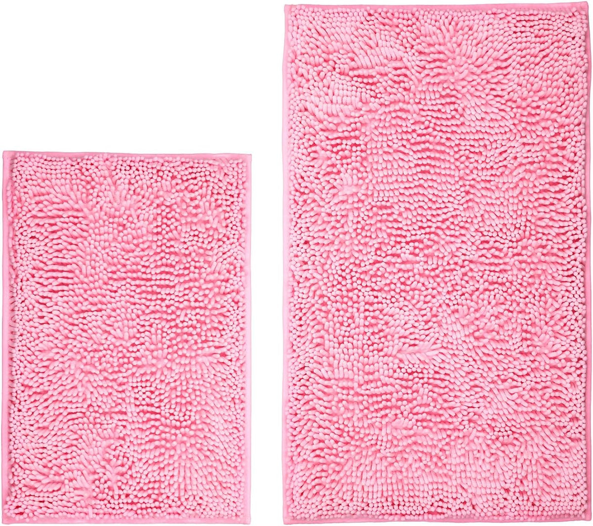 ZiYiJuan Bathroom Rugs, Super Absorbent Luxury Shaggy Chenille Bath Mats, Pink 17x24_20x32