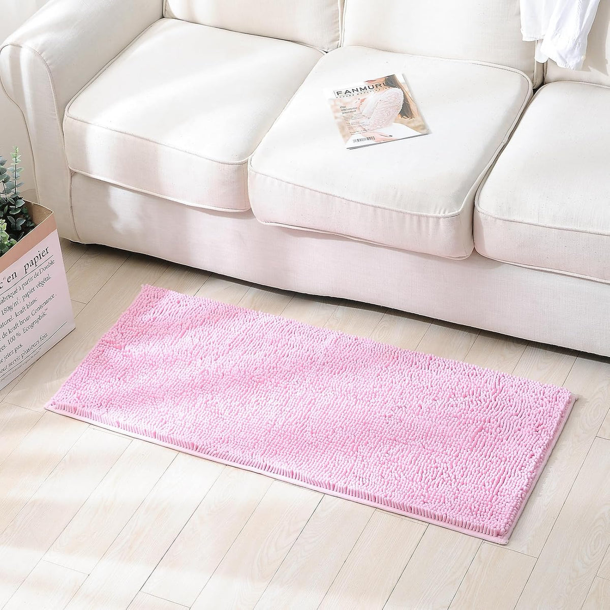 ZiYiJuan Bathroom Rugs, Super Absorbent Luxury Shaggy Chenille Bath Mats, Pink 17x24_20x32