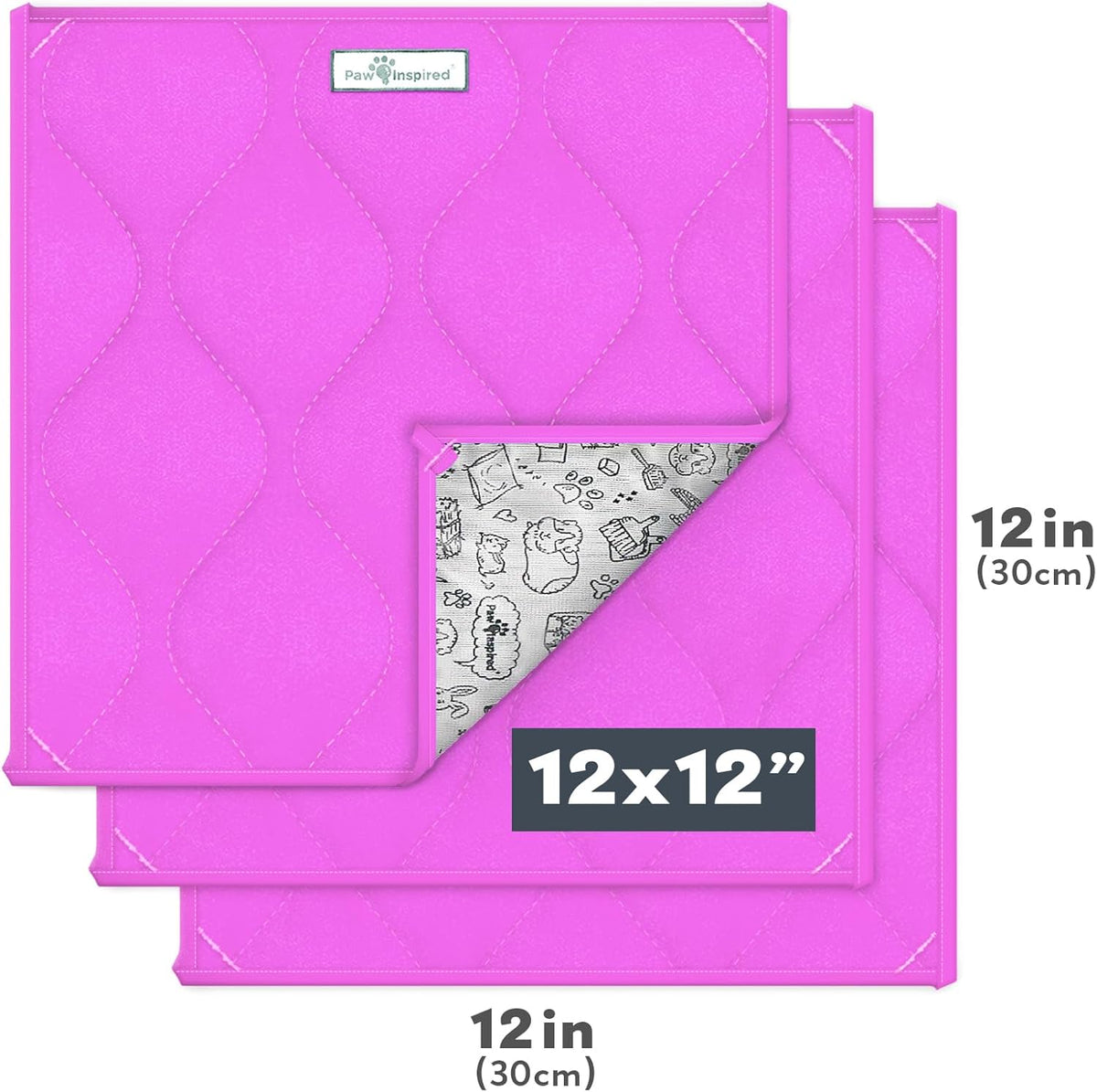Paw Inspired Guinea Pig Cage Liner Pads | Washable Fleece Bedding, Waterproof Bottom | Super Absorbent Pee Pad or Pet Bed Mat for Guinea Pigs, Ferrets, Rabbits, Hamsters, Small Animals (12"x12", Pink)
