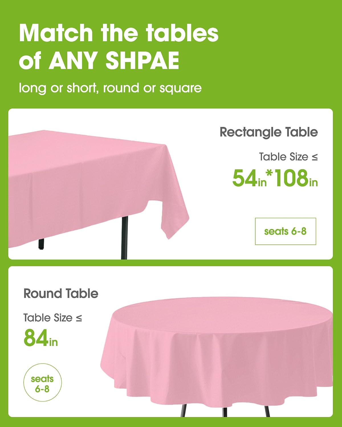 Plastic Table Cloth Disposable 8 Pack, 84 Inch Round, Pink