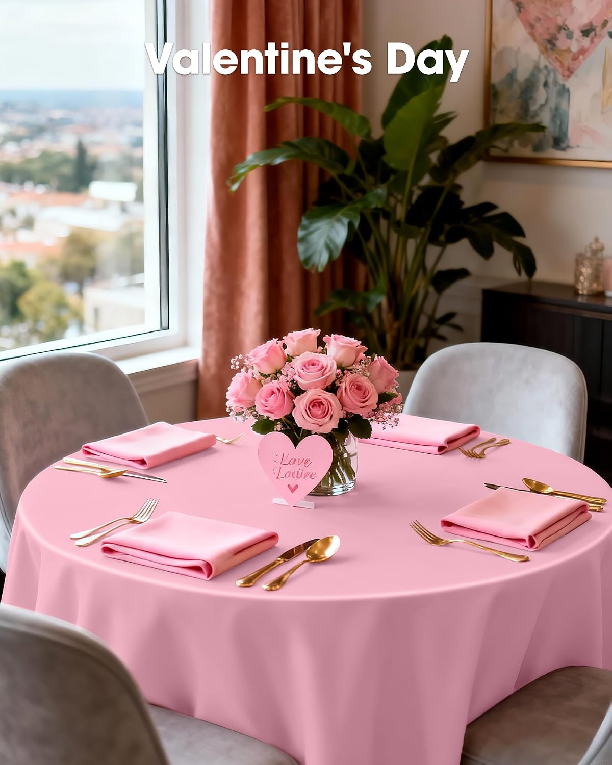 Plastic Table Cloth Disposable 8 Pack, 84 Inch Round, Pink