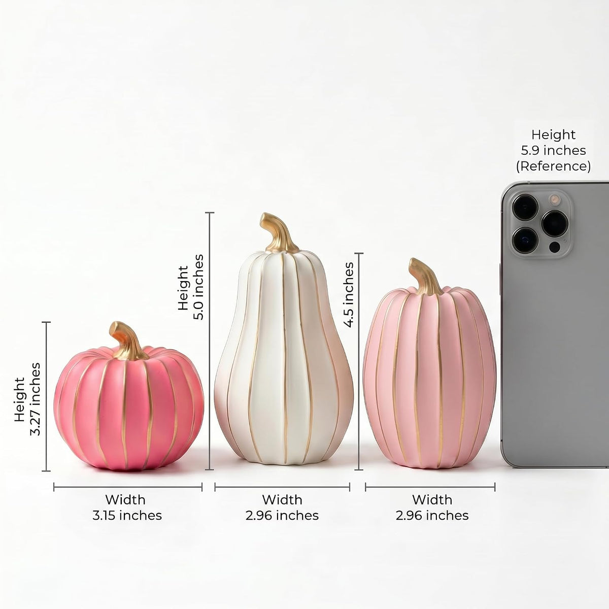 White Pink and Gold Pumpkin Decor, 3Pcs Resin Pumpkin Figurines Fall Decor
