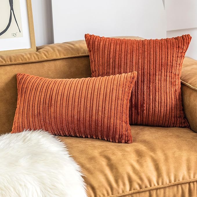 UGASA Fall Soft Velvet Solid Square Decorative Cushion Covers Handmade Pillowcase with Hidden Zipper, 1 Pack, 18x18 inch, Burnt Brick