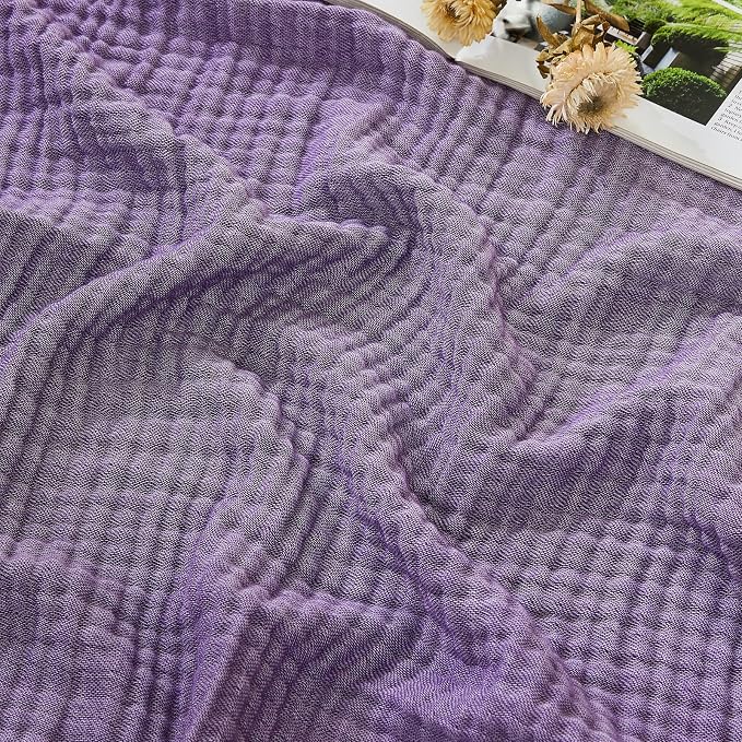 EMME Cotton Muslin Large Throw Blanket Couch Breathable Gauze Soft Lightweight Bed Blankets Adults (Heather Purple, 50"x70") | 4-Ply Two-Tone Yarn - Soft Throw Blanket for Adults, Breathable and Prewashed, for Sofa and Bed All Year Round