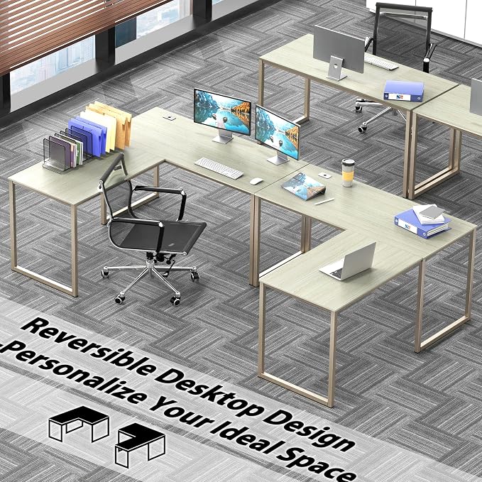 SHW Mission 55 x 60 L-Shape Home Office Computer Desk, Maple | Reversible Desktop Design