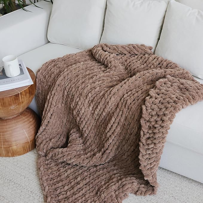 Maetoow Tighter Version Chenille Chunky Knit Blanket Throw,40×50,Brown