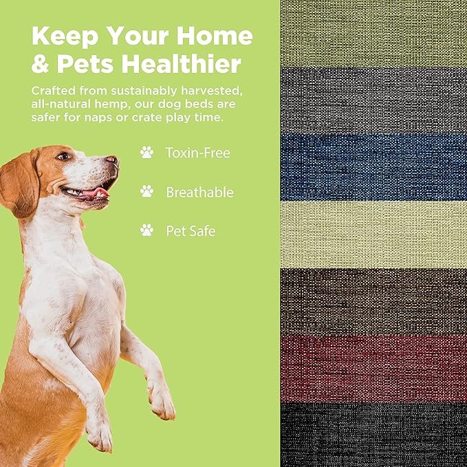 Large - 42 x 28 x 5 - Black Premium Organic Hemp Dog Bed - Organic Latex Fill - Removeable Cover