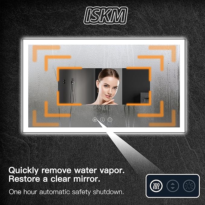 ISKM Framed LED Mirror for Bathroom 72"x40", Dimmable LED Bathroom Mirror with Lights, Anti-Fog, Front and Backlit Lighted Mirror 3-Colors, Shatterproof, Memory Function