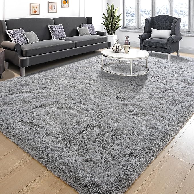 Tepook Super Soft Fluffy Rugs for Living Room, Area Rugs 8x10 for Bedroom, Modern Shaggy Rug Fuzzy Carpets for Kids, Plush Indoor Nursery Home Decor Rug with Non-Slip Bottom, Grey