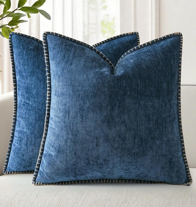 decorUhome Soft Chenille Throw Pillow Covers 26x26 Set of 2 Poseidon | Fall Textured Decorative Throw Pillow Cases Stitched Edge Modern Farmhouse Luxury Boho Velvet for Couch Sofa Bed Home Decor