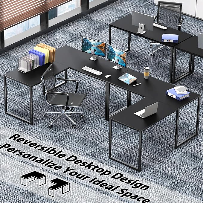 SHW Mission 48 x 48 L-Shape Home Office Computer Desk, Black | Reversible Desktop Design