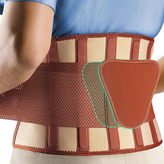 FEATOL Back Brace for Lower Back Pain, Breathable Back Support Belt for Women & Men with Lumbar Pad, Lumbar Support Belt for Heavy Lifting & Work, Scoliosis, Brown, L/XL (Circumference:29.8-38.6")