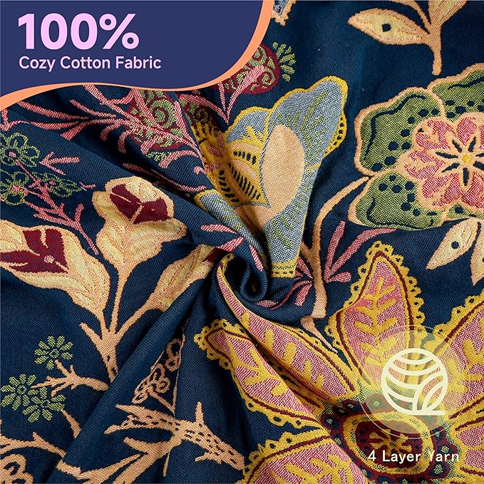 Boho Cotton Throw Blanket - Ultra-Soft Rustic Quilt for Bed, Home Decor & Travel - Large 90"x98" Muslin Blanket - All-Season Lightweight Bedspread & Throw for Women & Moms