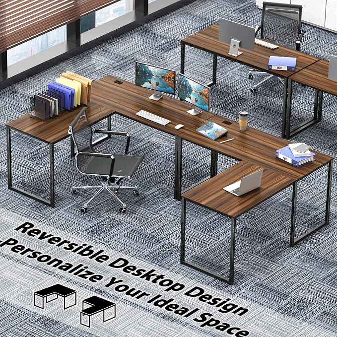 SHW Mission 55 x 60 L-Shape Home Office Computer Desk, Walnut | Reversible Desktop Design