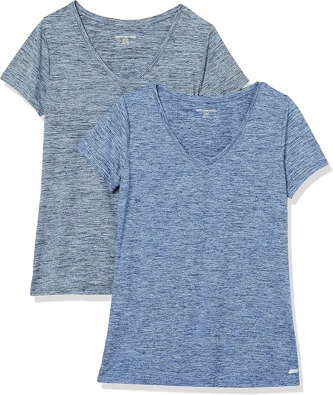 Amazon Essentials Women's Active Quick Dry Tech Stretch Short-Sleeve V-Neck T-Shirt (Available in Plus Size), Pack of 2