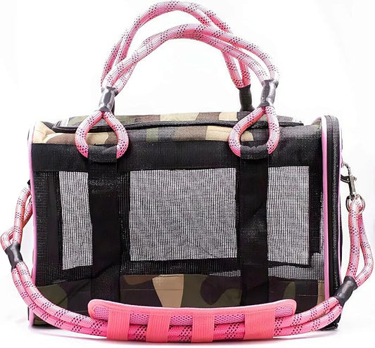 Buddy's Best Airline Approved Pet Carrier – Army Camo & Pink Heavy Duty, Fits Under Seat, TSA Compliant, Ventilated Mesh Design w/Waterproof Base & Reflective Safety Strips