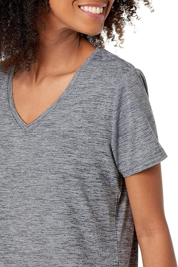 Amazon Essentials Women's Active Quick Dry Tech Stretch Short-Sleeve V-Neck T-Shirt (Available in Plus Size), Pack of 2