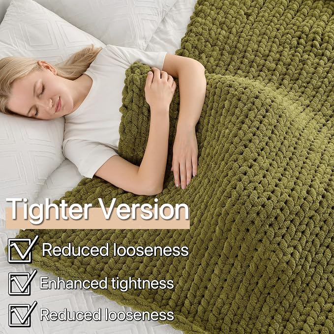 Maetoow Tighter Version Chenille Chunky Knit Blanket Throw,40×50,Olive Green