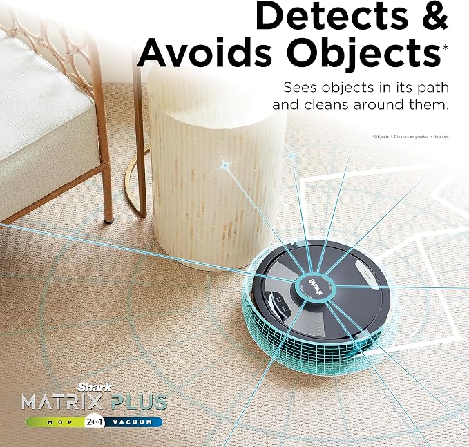 Shark Matrix Plus 2in1 Robot Vacuum & Mop with Sonic Mopping, Matrix Clean, Home Mapping, HEPA Bagless Self Empty Base, CleanEdge, for Pet Hair, Wifi, Black/Silver (RV2610WA)