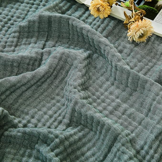 EMME Cotton Muslin Queen Blanket Bed Layering Bedspread Coverlet Breathable Gauze Soft Lightweight Blankets (Heather Forest Green, 90"x90")