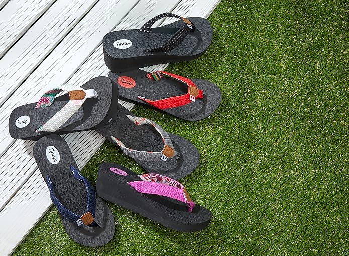 Floopi High Heel Wedge Sandals for Women-Comfort Yoga Mat Footbed for Support, Flip Flop Thong Platforms for Summer