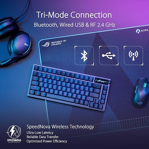 ASUS ROG Azoth Wireless Mechanical Gaming Keyboard – 75% TKL, Tri-Mode Connectivity, Hot Swappable Pre-lubed ROG NX Storm Clicky Switches, PBT Keycaps, RGB, OLED Display, PC/Mac Support - Black