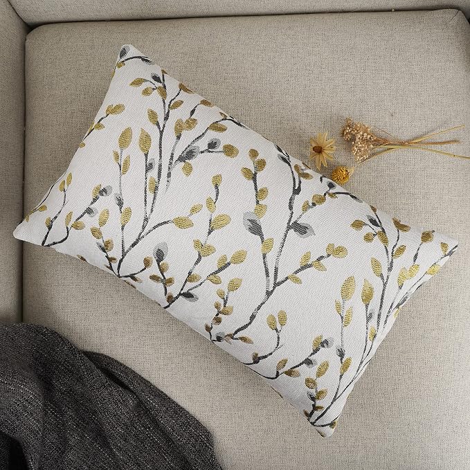 YOUR SMILE Classical Embroidery Jacquard Yellow/Gold Square Decorative Throw Pillow Case Cushion Cover,12x20 inch