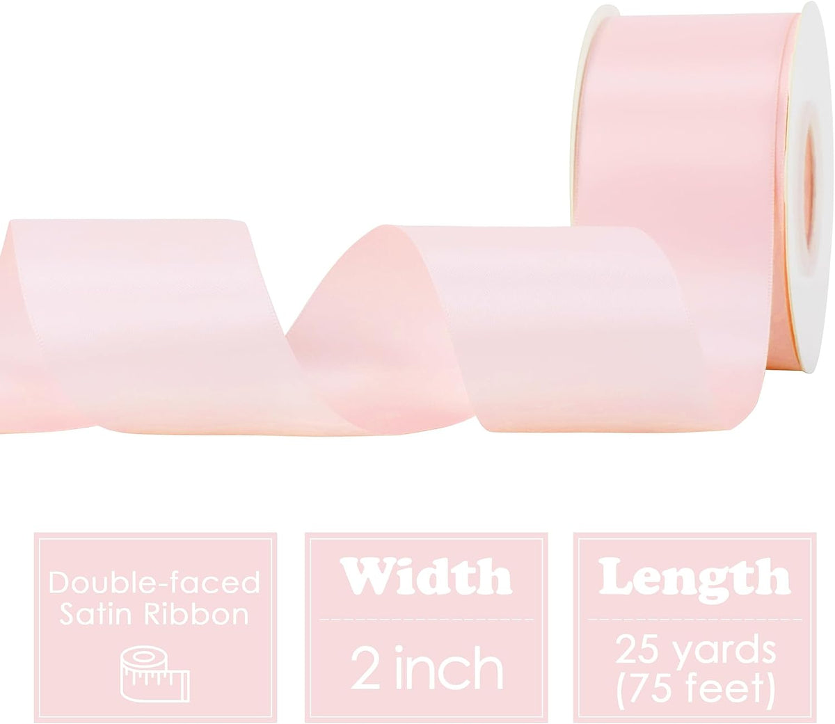 2 inch Baby Pink Double-Faced Satin Silk Ribbon 25 Yards