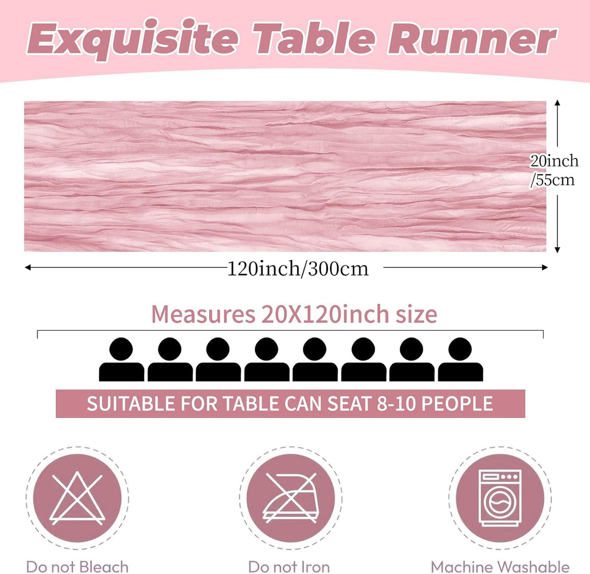 12 Pack Light Pink Cheesecloth Table Runner 20 x 120 Inch Gauze Table Runner Fabric Semi Sheer Cheese Cloth Table Decor Bulk for Rustic Romantic Wedding Baby Shower Party Table Decoration