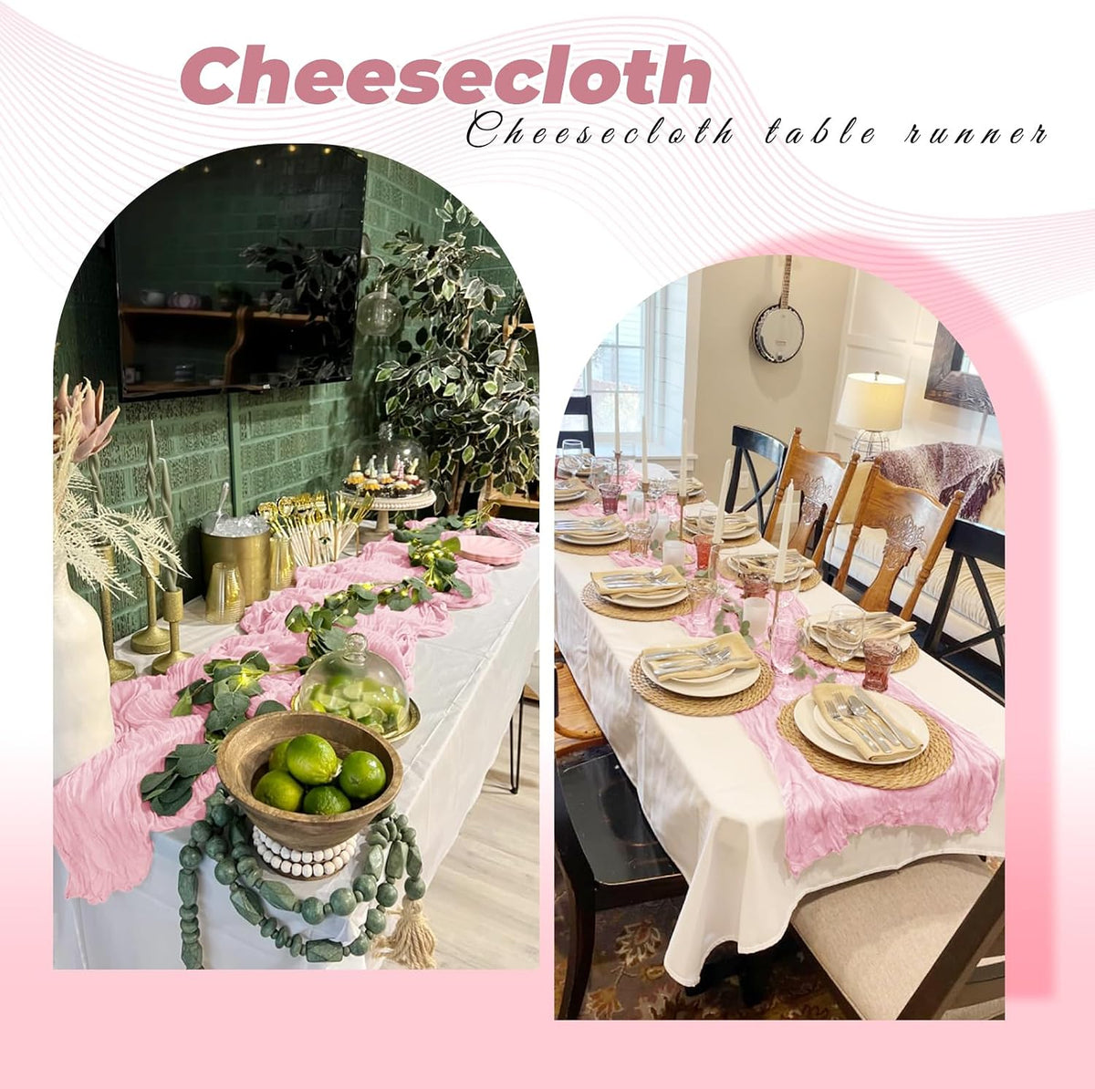 12 Pack Light Pink Cheesecloth Table Runner 20 x 120 Inch Gauze Table Runner Fabric Semi Sheer Cheese Cloth Table Decor Bulk for Rustic Romantic Wedding Baby Shower Party Table Decoration