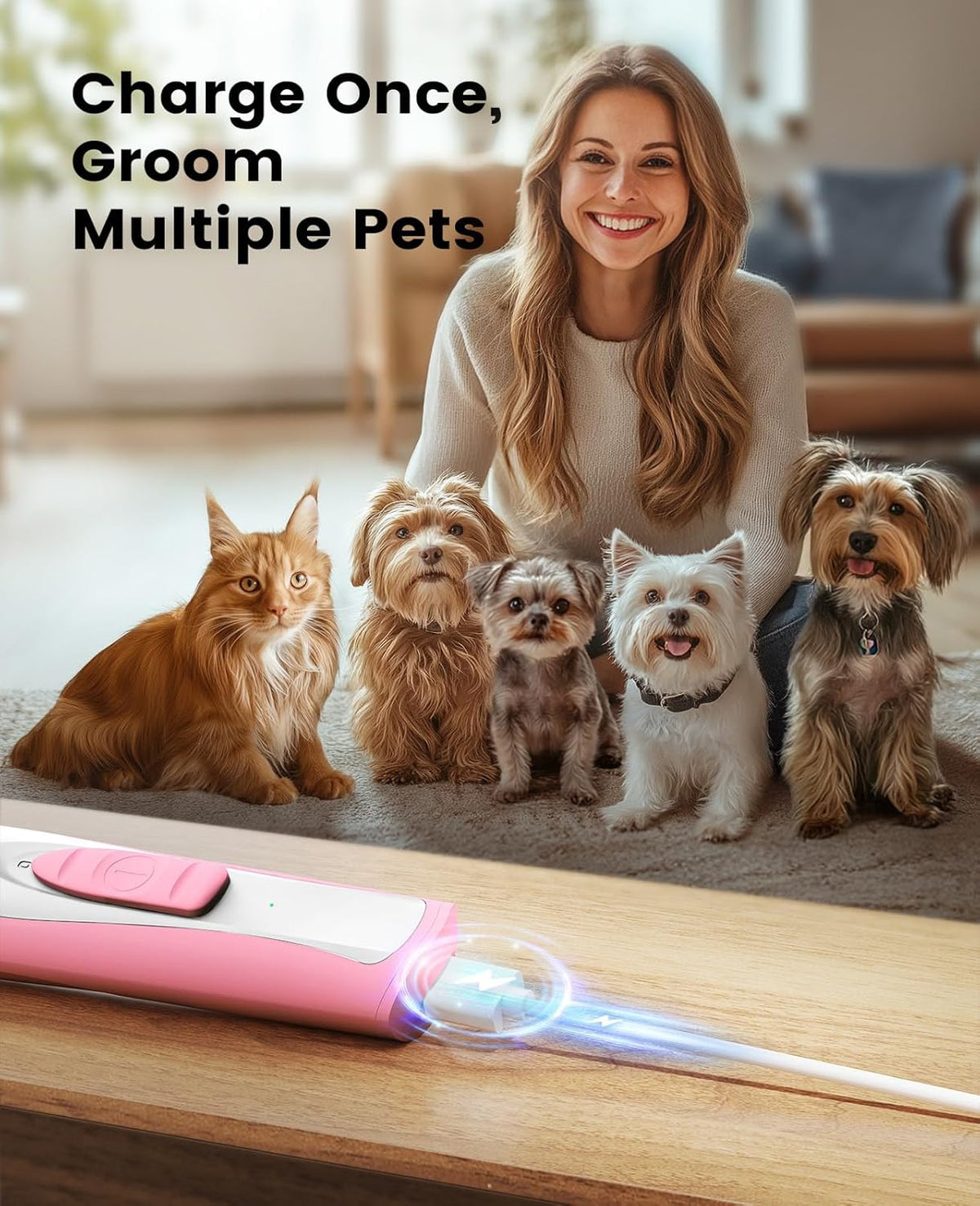 oneisall Low Noise Dog Paw Trimmer with LED Light, Paw Trimmer for Dogs 0.8inch/20mm Widen Blade, 35dB Cordless Electric Pet Paw Grooming Clippers for Paws, Ears, Face, Rump (Pink)
