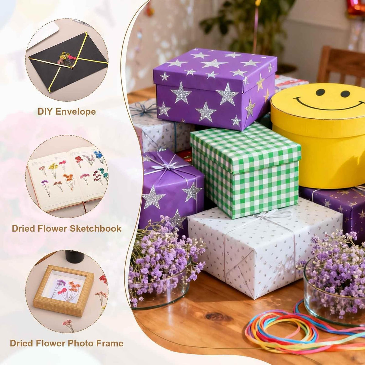 6 Pcs Natural Dried Pressed Flowers for Craft, Lace Real Pressed Dried Flowers Colorful Bouquets for Resin Moulds DIY Scrapbooking Candle Jewelry Making, Pink