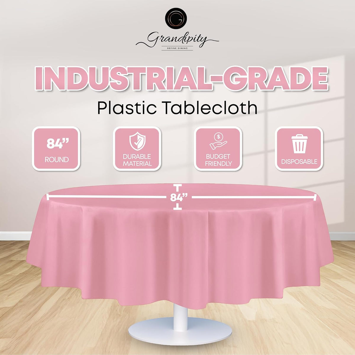 Pink Plastic Table Cloth Disposable (6 Pk) 84in Round Tablecloth Premium Party Table Cloths Disposable - Perfect Table Cloth Round Cover for Any Table Up to 6 Feet