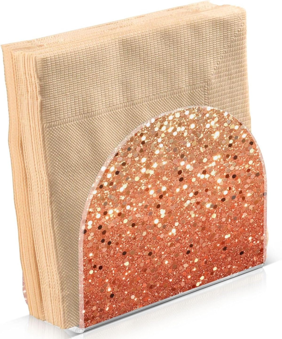 Napkin Holder Peach Coral Gold Flash Gradient Glitter Acrylic Napkins Holder Napkin Dispenser Clear Napkin Holder for Kitchen Table Party Guest Bathroom 2 Pack