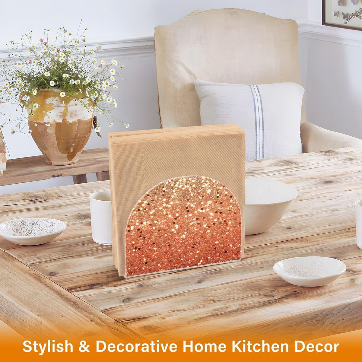 Napkin Holder Peach Coral Gold Flash Gradient Glitter Acrylic Napkins Holder Napkin Dispenser Clear Napkin Holder for Kitchen Table Party Guest Bathroom 2 Pack