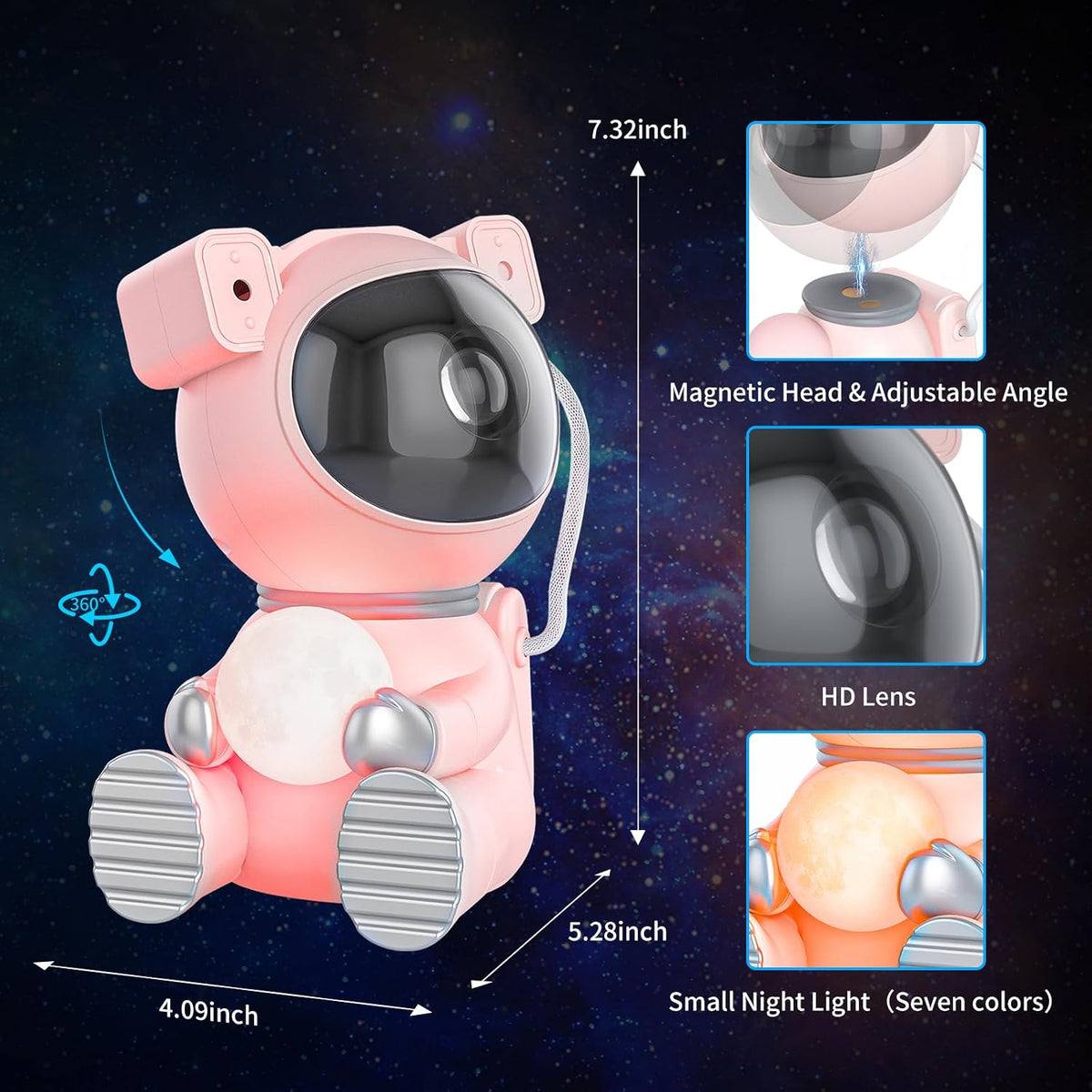 Astronaut Galaxy Projector, Remote & Timer Night Light, Pink