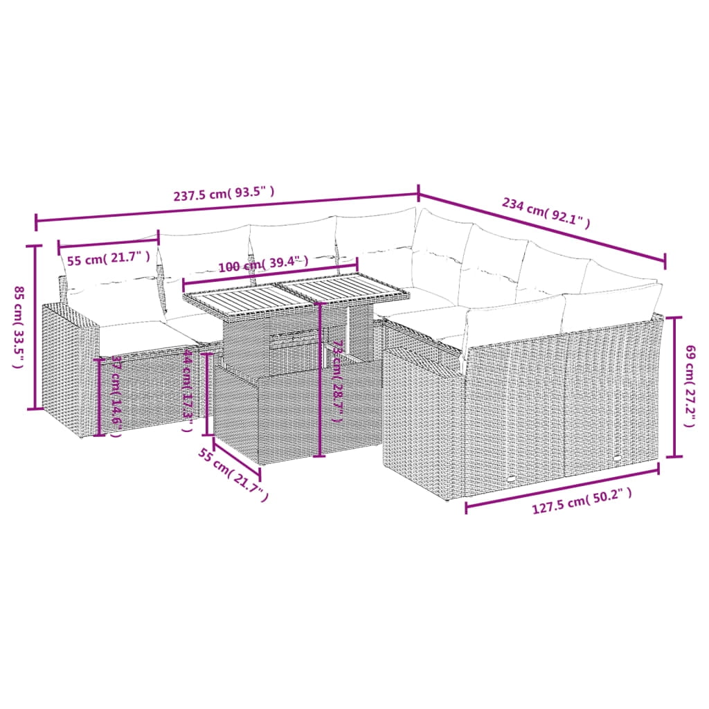 vidaXL Garden Sofa Set Grey