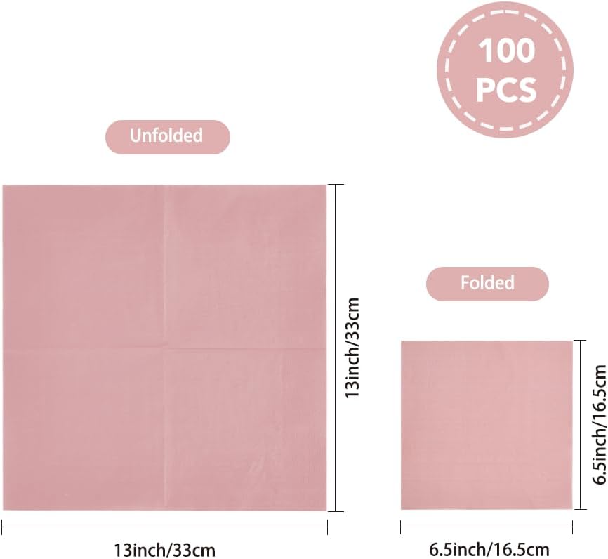 Pink Wedding Paper Dinner Napkins 3-Ply, 6.5'', 100Ct