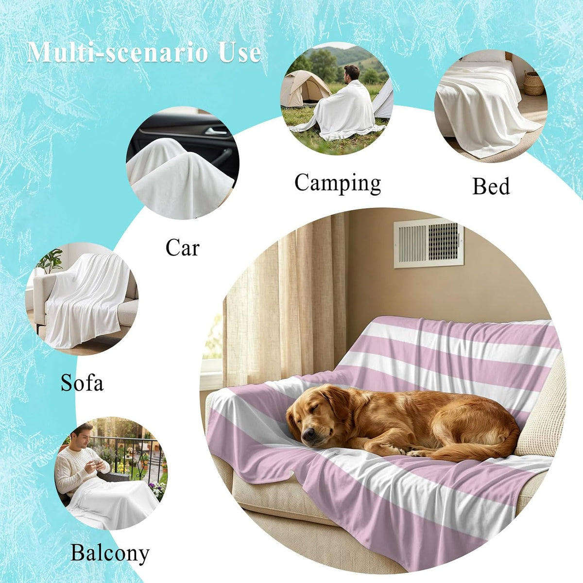 50"x60" Standard Throw Cooling Blanket Pink Stripes Ice Silk Lightweight Breathable Soft Summer Blanket for Hot Sleepers Couch Bed Sofa Camping Simple Striped