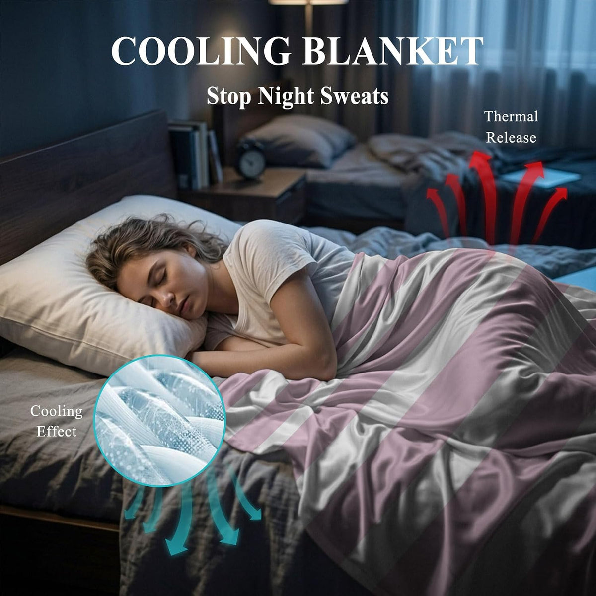 50"x60" Standard Throw Cooling Blanket Pink Stripes Ice Silk Lightweight Breathable Soft Summer Blanket for Hot Sleepers Couch Bed Sofa Camping Simple Striped