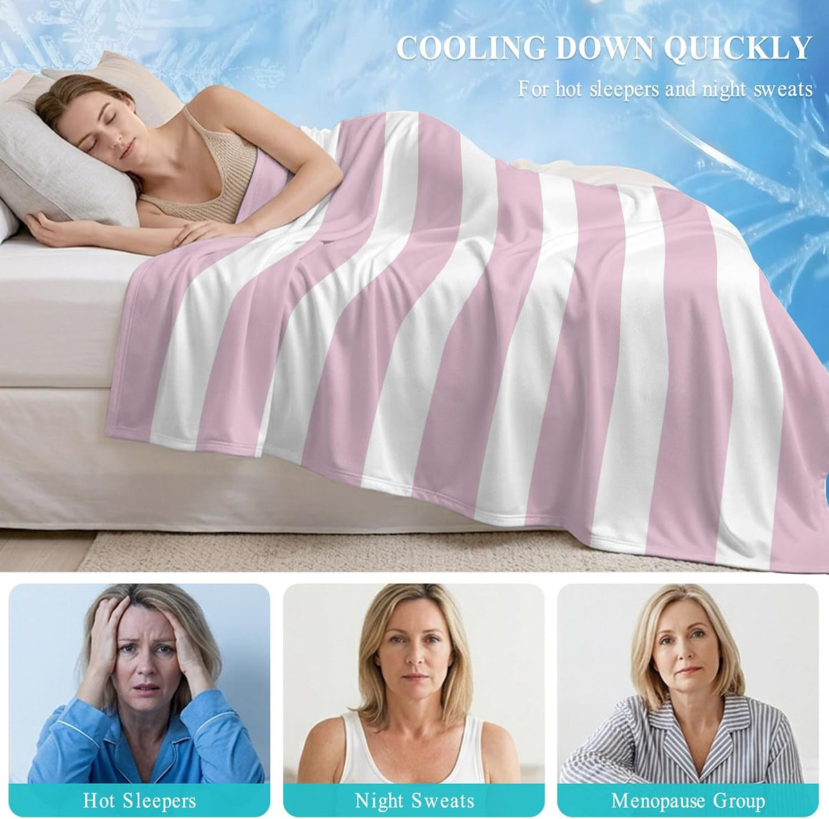 50"x60" Standard Throw Cooling Blanket Pink Stripes Ice Silk Lightweight Breathable Soft Summer Blanket for Hot Sleepers Couch Bed Sofa Camping Simple Striped