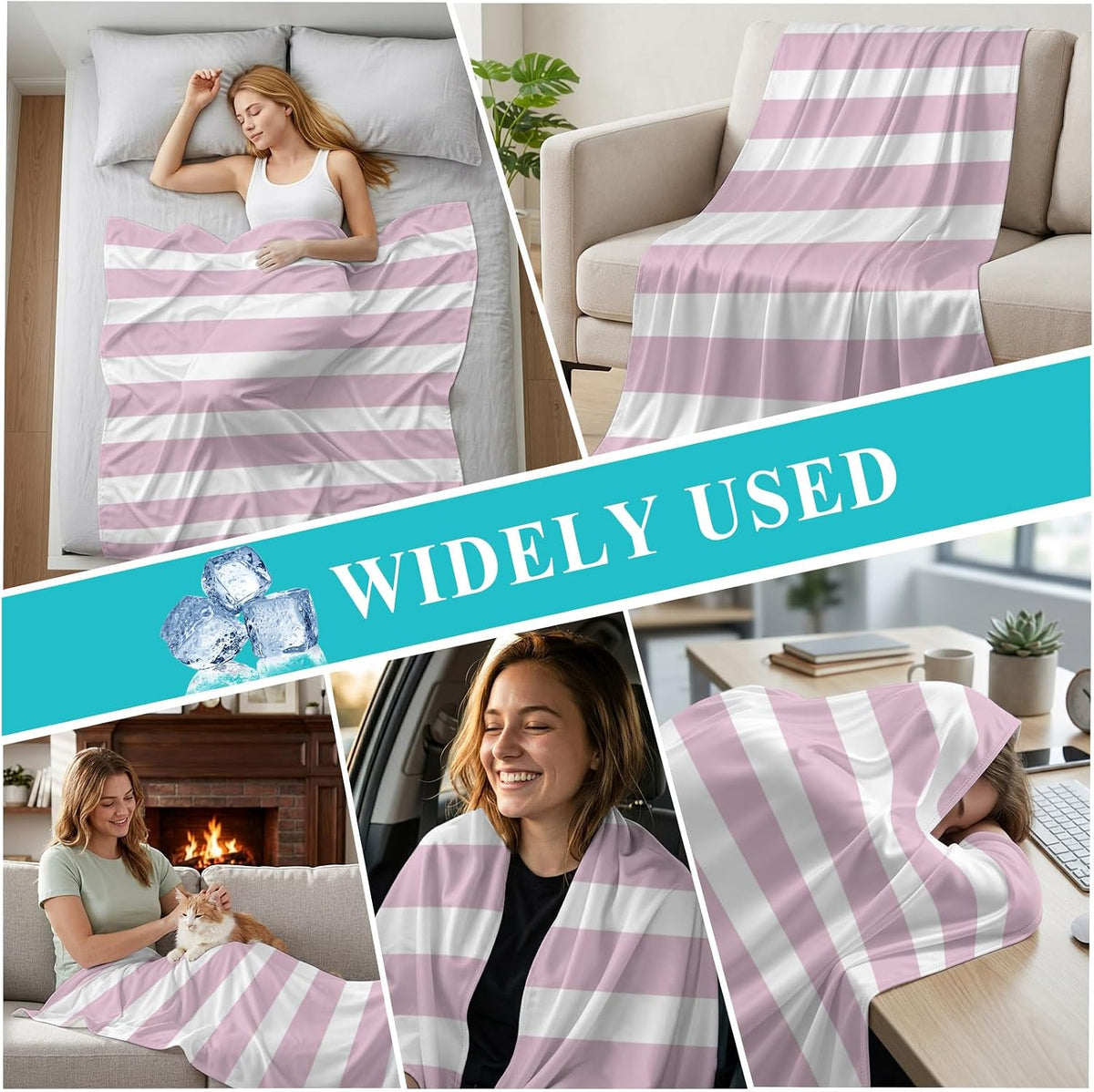 50"x60" Standard Throw Cooling Blanket Pink Stripes Ice Silk Lightweight Breathable Soft Summer Blanket for Hot Sleepers Couch Bed Sofa Camping Simple Striped