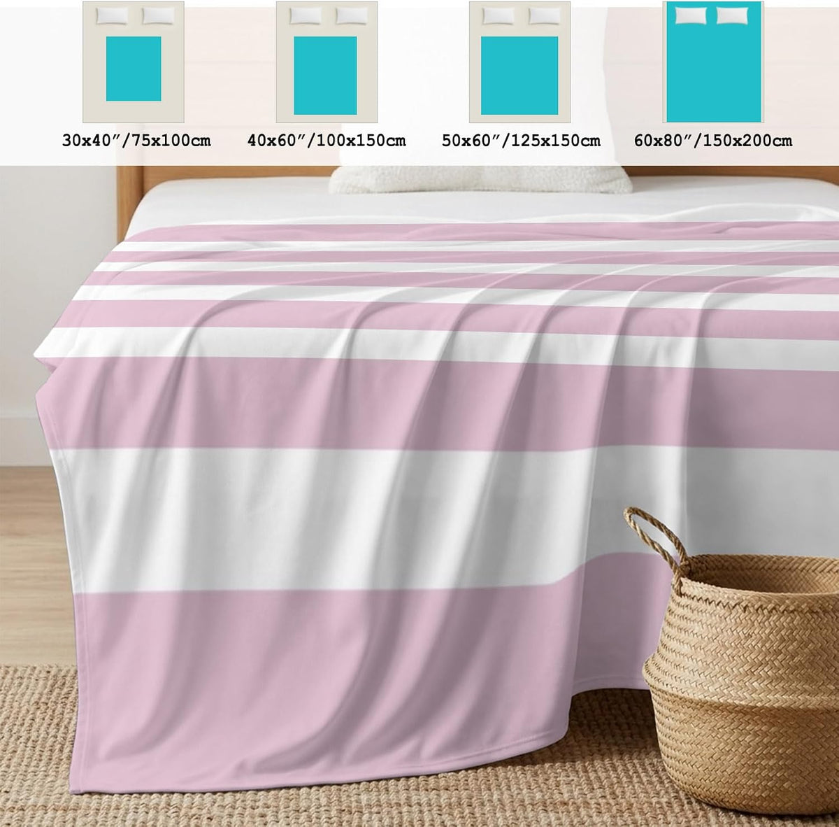 50"x60" Standard Throw Cooling Blanket Pink Stripes Ice Silk Lightweight Breathable Soft Summer Blanket for Hot Sleepers Couch Bed Sofa Camping Simple Striped