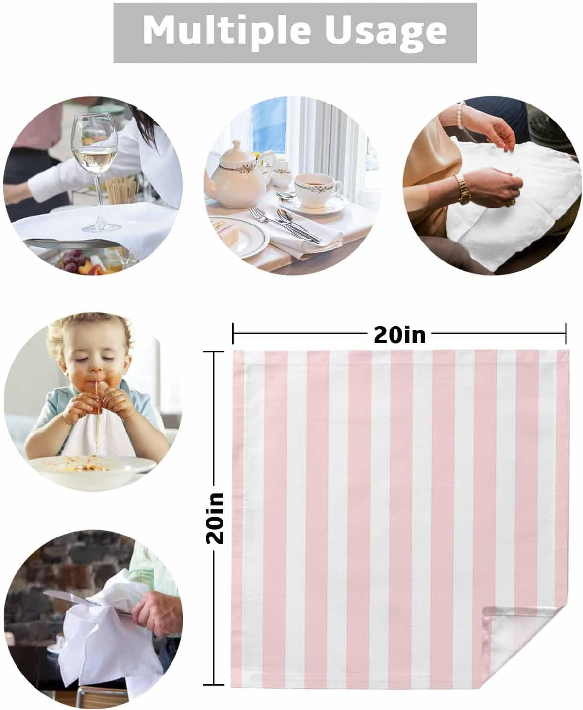 1Pcs Pink and White Striped Dinner Napkins Gradient Geometric Cloth Napkins 20 x 20 Inch Reusable Washable Soft Napkin Guest Hand Towel for Cocktail, Party, Dinner Supplies